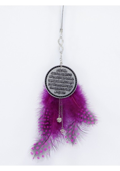 Çift Taraflı Metal Üzerine Uv Baskı Ayetel Kürsi Araba Dikiz Ayna Süsü, Fuşya Kuş Tüyü modelleri