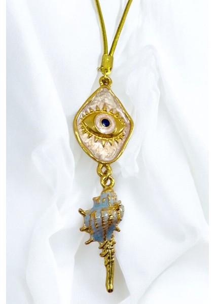 Deniz Kabuğu Püskül Detaylı Pembe Göz Figürü Dikiz Ayna Süsü, Tarz Yeni Araba Hediyesi