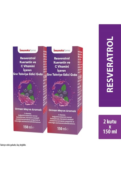 Resveratrol Kuersetin ve C Vitamini İçeren Sıvı Takviye Edici Gıda 150 ml x 2 Adet fırsatları