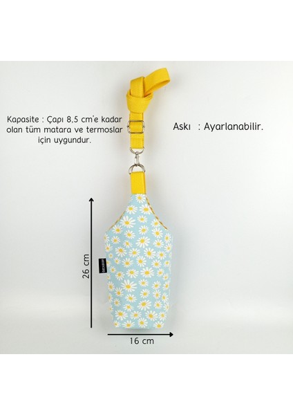 1 Litrelik El Yapımı U Model Papatya Desenli Matara Kılıfı