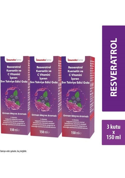 Resveratrol Kuersetin ve C Vitamini İçeren Sıvı Takviye Edici Gıda 150 ml x 3 Adet