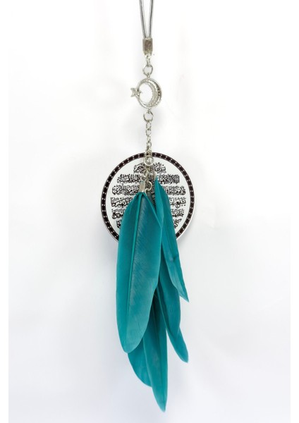 Tüylü Taşlı Ay Yıldız Çift Taraflı Metal Üzerine Uv Baskı Ayetel Kürsi Araba Dikiz Ayna Süsü