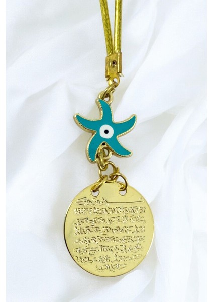 Deniz Yıldızı Metal Ayetel Kürsi Altın Renkli Araba Dikiz Ayna Süsü, Yeni Araba Hediyesi