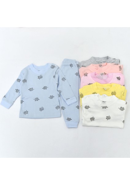 0-3 /3-6 Ay Fil Desen Penye Pijama Alt Üst Yenidoğan Takım Hastaneçıkışı Yandançıtçıtlı