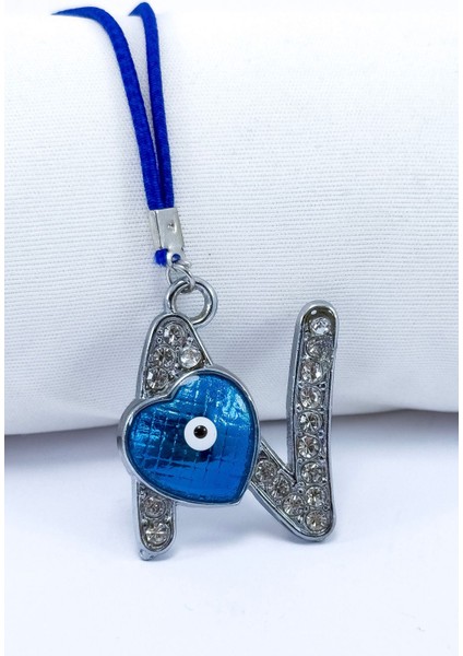 Nazar Boncuklu N Harfi Araba Dikiz Ayna Süsü Metal Hediyelik Aksesuar