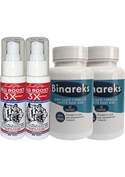 2 Adet 50 ml Bigboost Erkek 3xeffect Canlandirici Krem + Yanında 2 Kutu 30LU Binareks Erkek Pırostat