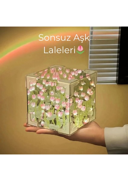 Yansımalı Aynalı Sonsuz Laleli Küp Gece Lambası Kendin Yap Masa Lambası Dıy