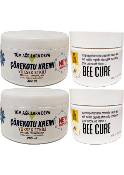 2 Adet Çörek Otu Kremi XL Box Büyük Boy White Box 200 ml + Yanında 2 Adet Bee Cure Krem 150 ml / Diz Dirsek Sırt Bel Kas Masaj Seti