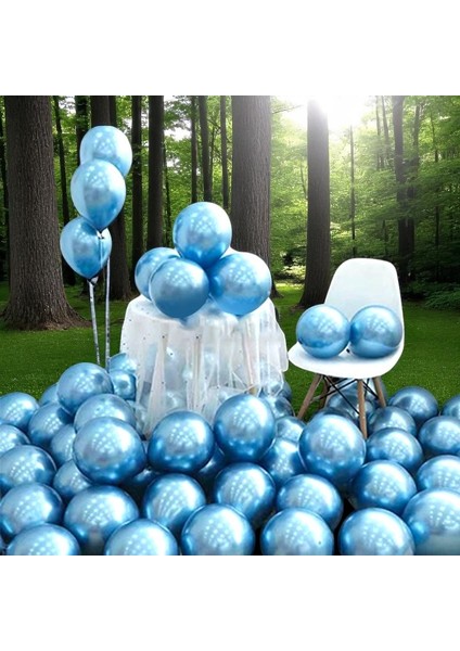 25 Adet Açık Mavi Krom Balon Parlak Metalik Krom Açık Mavi Balon Helyum Gazına Uçan Balona Uygundur