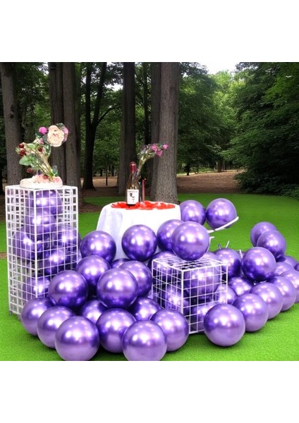25 Adet Mor Krom Balon Mor Parlak Metalik Balon Krom Mor Balon Helyum Gazına Uçan Balona Uygundur