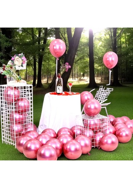 25 Adet Pembe Krom Balon Parlak Metalik Balon Krom Pembe Balon Helyum Gazına Uçan Balona Uygundur