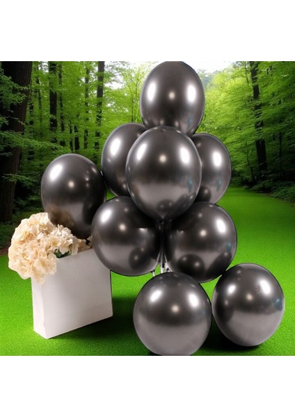 25 Adet Siyah Krom Balon Parlak Metalik Krom Siyah Balon Helyum Gazına Uçan Balona Uygundur
