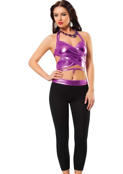 Mor Deri ( Lame ) Büstiyer & Tayt Gecelik - 461 modelleri