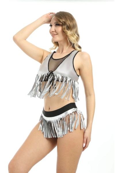 Gri Deri ( Lame ) Püsküllü Gecelik - 428 modelleri