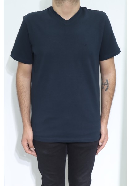 Fistan Store Erkek Düz Spor Kesim Rahat Kalıp V Yaka T-Shirt