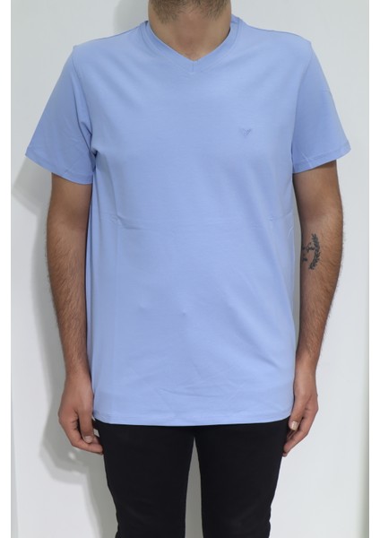 Fistan Store Erkek Düz Spor Kesim Rahat Kalıp V Yaka T-Shirt