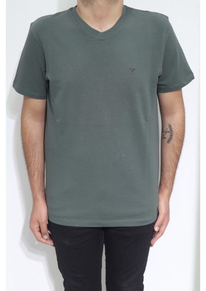 Fistan Store Erkek Düz Spor Kesim Rahat Kalıp V Yaka T-Shirt