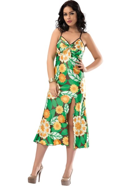 Yeşil Yırtmaçlı Saten Gecelil - 082 modelleri