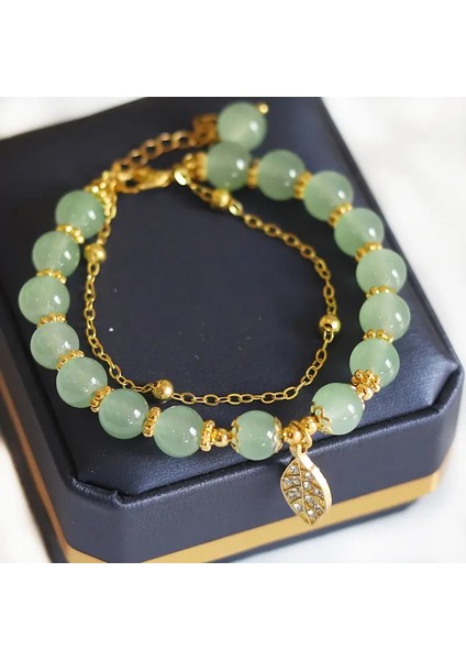 Yaprak Detaylı Çift Katmanlı Boncuklu Bileklik -El Yapımı