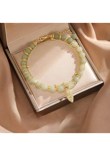 Yaprak Detaylı Çift Katmanlı Boncuklu Bileklik -El Yapımı fırsatları