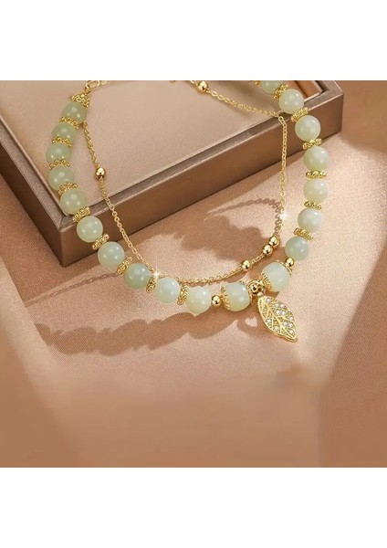 Yaprak Detaylı Çift Katmanlı Boncuklu Bileklik -El Yapımı indirimleri