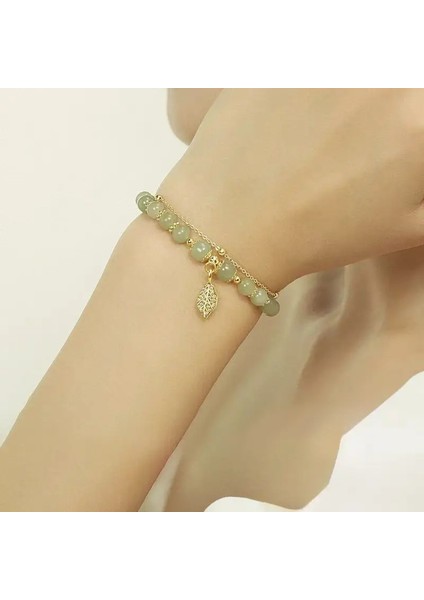 Yaprak Detaylı Çift Katmanlı Boncuklu Bileklik -El Yapımı