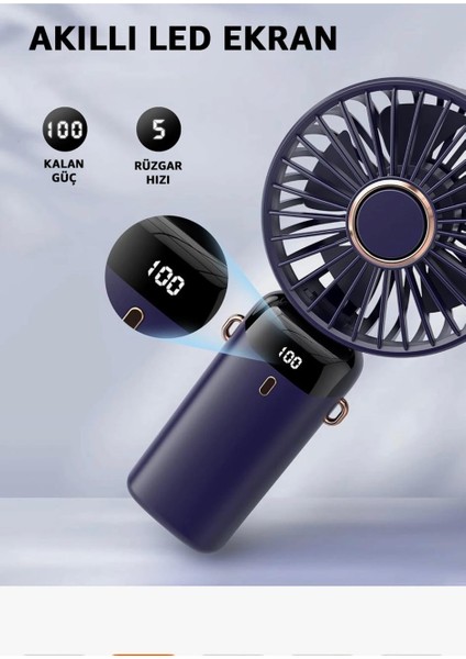 Mini Klima LED Göstergeli Şarjlı El Fanı Vantilatör 5 Kademeli Hız Serinletici Fan