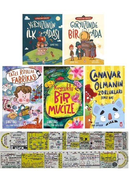 şeniz Baş 5 Kitap/yeryüzünün Ilk Adası+Tatlı Rüyalar Fabrikası+Canavar Olmanın+Kuyruklu Bir Mucize + Mat. Öğreten Cetvel