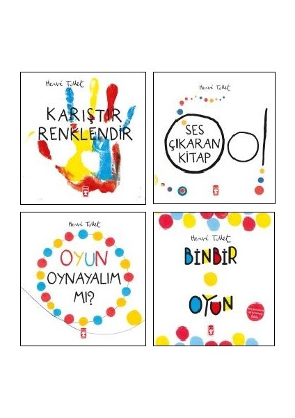 herve Tullet 4 Kitap Set Okul Öncesi Oyun-Etkinlik - Karıştır Renkler - Ses Çıkaran Kitap - Oyun Oynayalım Mı - Binbir Oyun