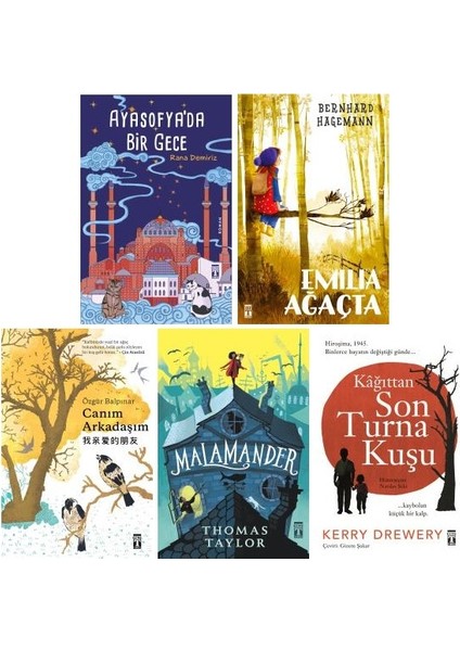 5 Kitap Set 5. 6. 7. 8. Sınıflar Ortaokul Okuma Kitapları / Ayasofya'da Bir Gece - Emilia Ağaçta - Canım Arkadaşım - Malamander - Kağıttan Son Turna Kuşu