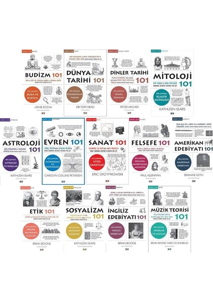Say YAYINLARI101 Serisi 13 Kitap Set / Budizm 101 - Dünya Tarihi 101 - Dinler Tarihi 101 - Mitoloji 101 - Astroloji 101 - Evren 101 - Felsefe 101 - Etik 101 - Sosyalizm 101 - Amerikan Edebiyatı 101
