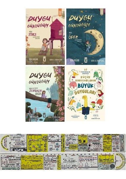 duygu Günlüğüm 1-2-3 + Küçük Dinozorların Büyük Duyguları 4 Kitap Set + Mat. Öğreten Cetvel