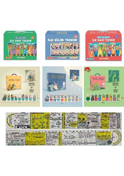 ilk Harf Trenim - Ilk Bilim Trenim - Ilk Sayı Trenim - Büyümek Trenim - Uyku Trenim - Duygu Trenim Kutulu Set - Cetvel