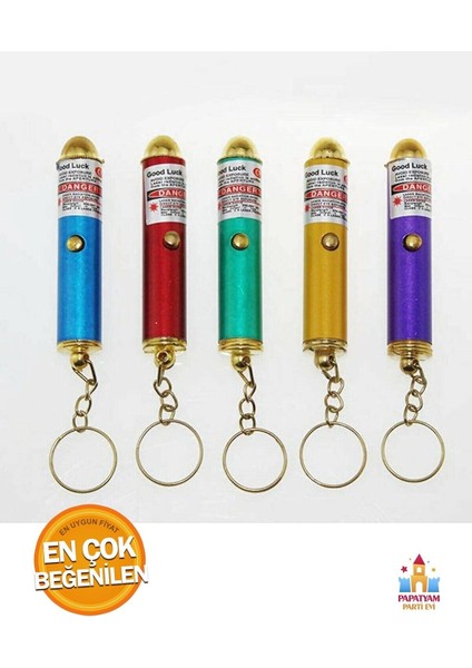 Çok Renkli Lazer Anahtarlık Seti, Kedi Oyuncağı, Yedek Başlıklı, 5 Adet