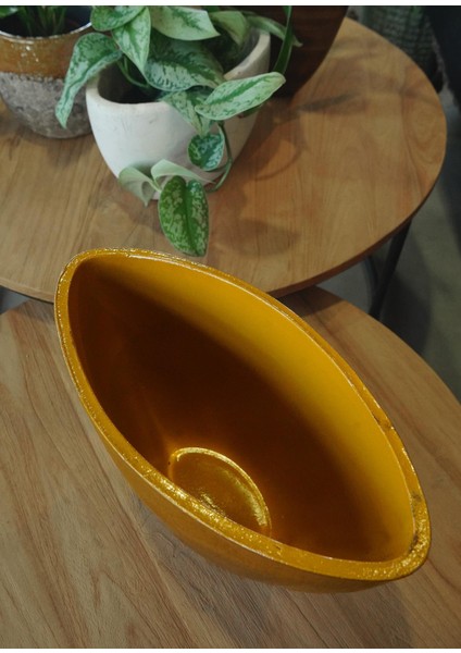 Cresta Seramik Oval Koyu Sarı Saksı 33*17*24CM