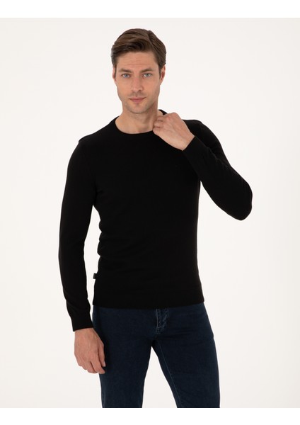 Erkek Siyah Slim Fit Basic Kazak 50315509-VR046