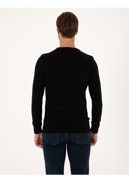 Erkek Siyah Slim Fit Basic Kazak 50315509-VR046 indirimleri