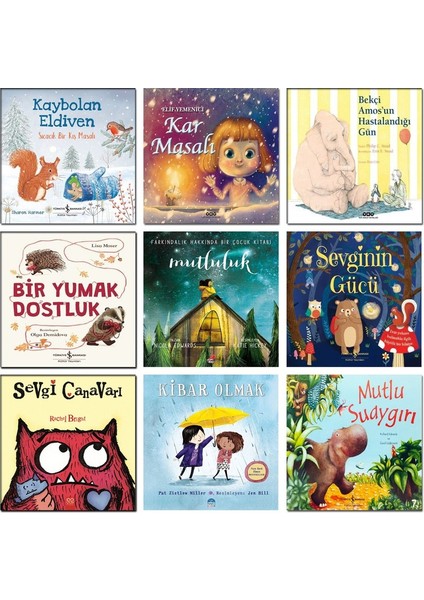 Kaybolan Eldiven - Kar Masalı - Bekçi Amos’un Hastalandığı Gün - Bir Yumak Dostluk - Mutluluk - Sevginin Gücü - Sevgi Canavarı - Kibar Olmak - Mutlu Suaygırı - 9’lu Çocuk Hikaye Kitap Seti