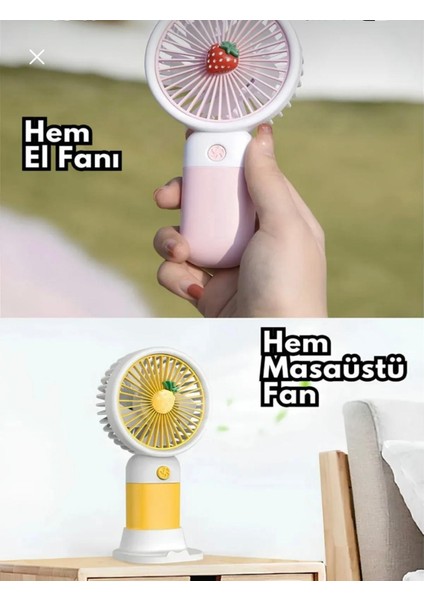 Şarjlı Mini El Fanı ve Masa Fanı Soğutucu Pervane Taşınabilir Şarj Edilebilir Meyvefigürlü