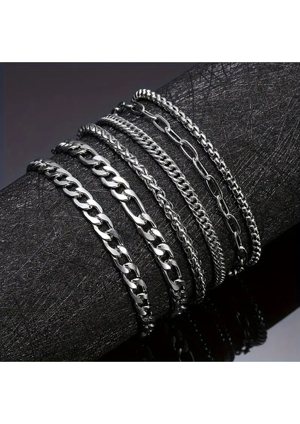 6 Adet Paslanmaz Çelik Erkek Bileklik Seti - Şık, Hipoalerjenik, Dayanıklı 201 Paslanmaz Zincir Seti