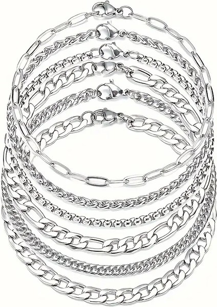 6 Adet Paslanmaz Çelik Erkek Bileklik Seti - Şık, Hipoalerjenik, Dayanıklı 201 Paslanmaz Zincir Seti fiyatları