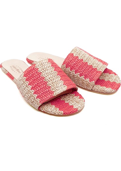 Hasır Örgü Mercan-Bej Barefoot Terlik