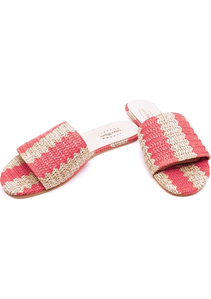 Hasır Örgü Mercan-Bej Barefoot Terlik