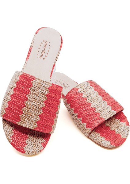 Hasır Örgü Mercan-Bej Barefoot Terlik