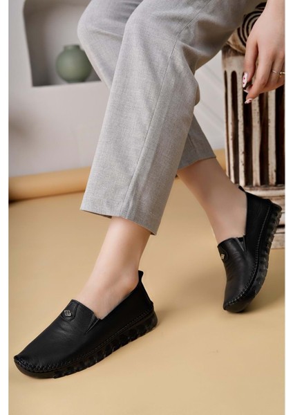 Ayakdaş Saraç Detaylı Şeffaf Taban Hakiki Deri Kadın Babet Ayakkabı fırsatları