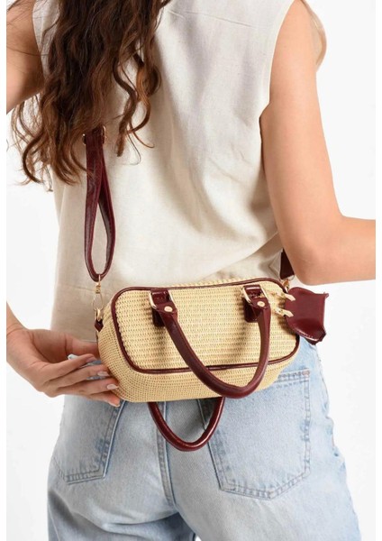 Model Hasır Bordo Charm Hediyeli Kadın El ve Omuz Çantası Hediye Paketi Şeklinde Gönderilir fiyatları