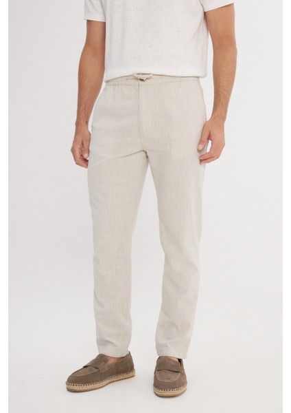 %100 Pamuk Slim Fit Dar Kesim Beli Bağlamalı Yan Cepli Pantolon