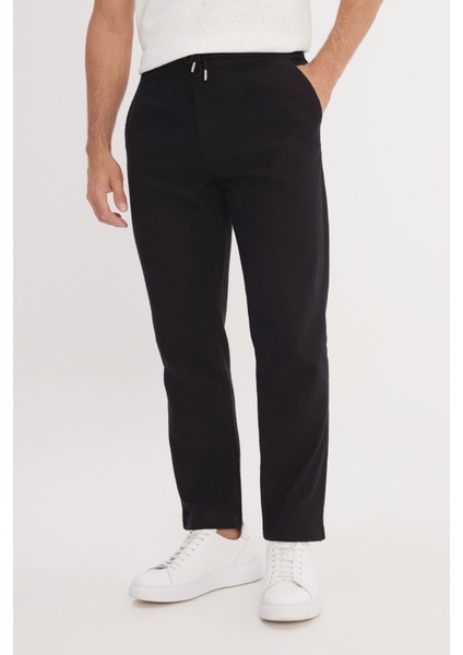%100 Pamuk Slim Fit Dar Kesim Beli Bağlamalı Yan Cepli Pantolon