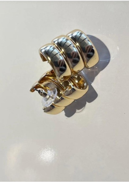 Kadın Özel Seri Üçlü Görünümlü Gombeli Halka Küpe Gold Renk Hediye Paketi Şeklinde Gönderilir modelleri