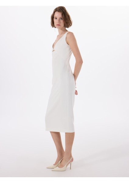 U Yaka Düz Ekru Kısa Kadın Elbise 50537626 indirimleri